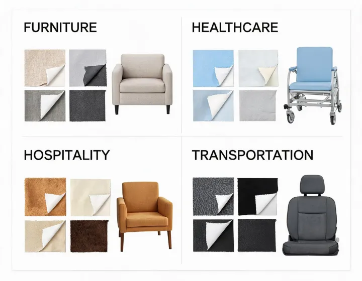 Performance upholstery sample board for multiple interior environments